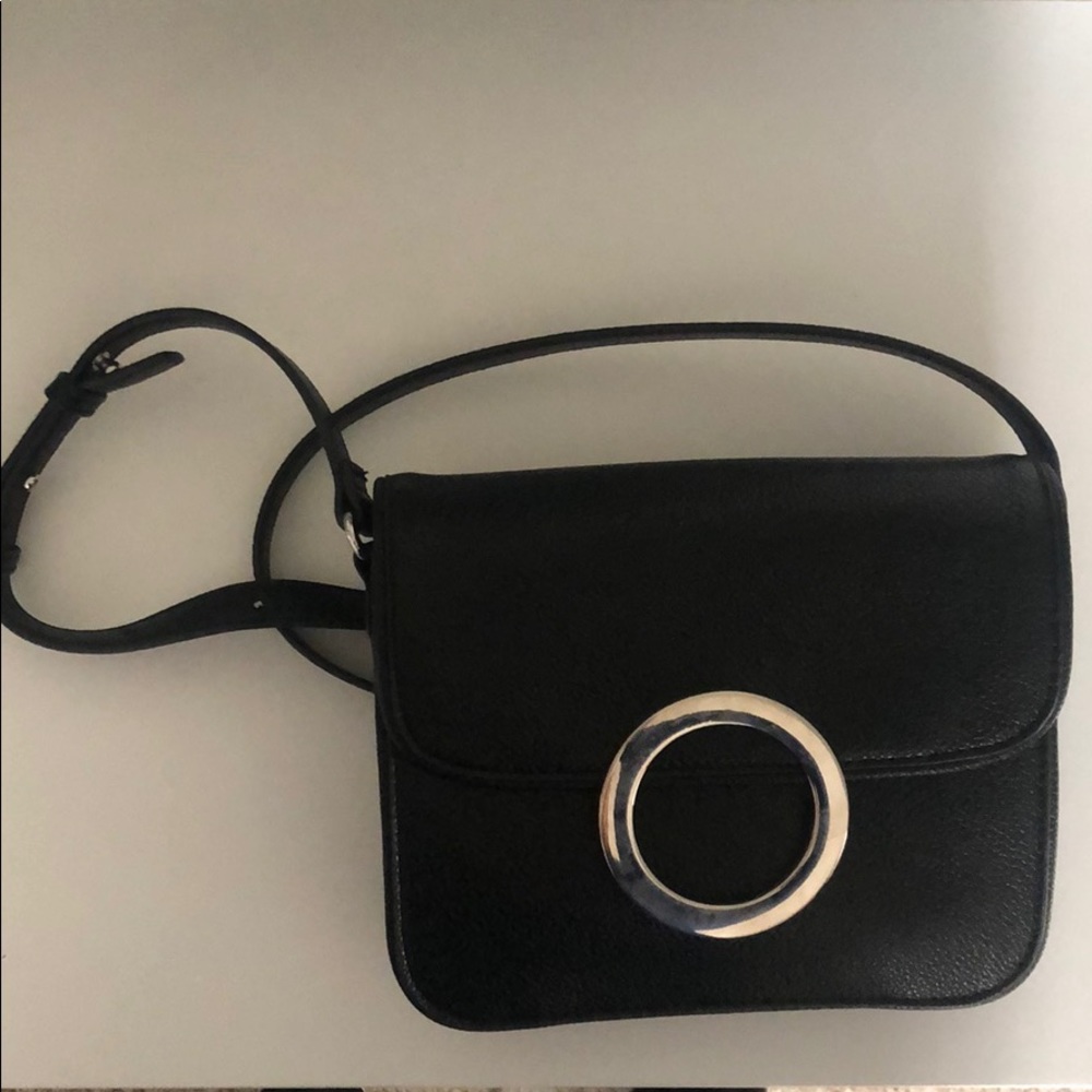 Steve Madden Black Crossbody Bag with Silver Ring Detail